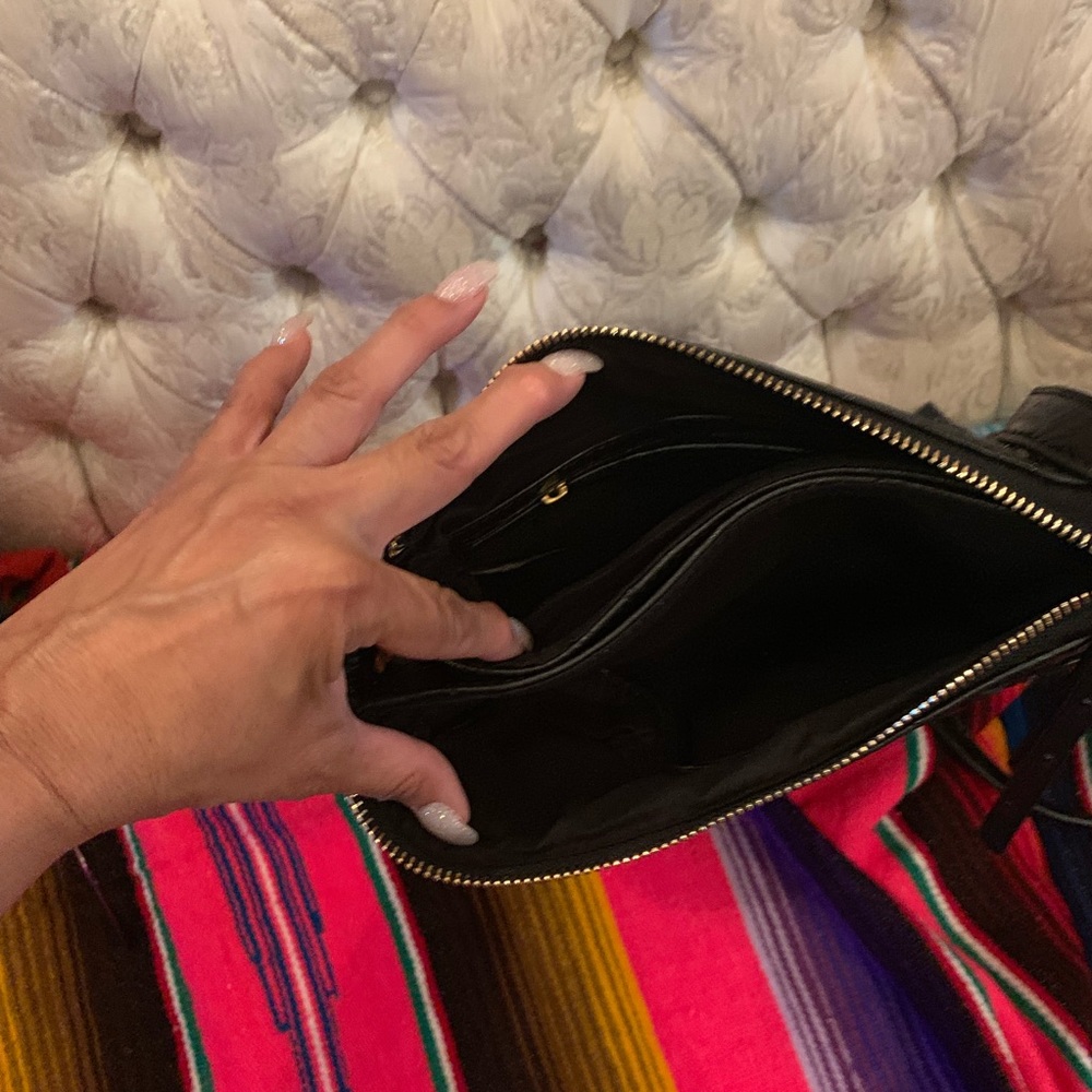 Black Ostrich new multi pocket Crossbody. - Picture 2 of 4